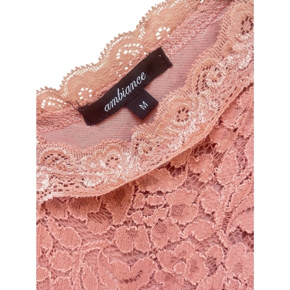 Ambiance Womens dusty rose Floral Lace V-Neck 3/4 Sleeve Blouse Top Size Medium - Picture 2 of 4
